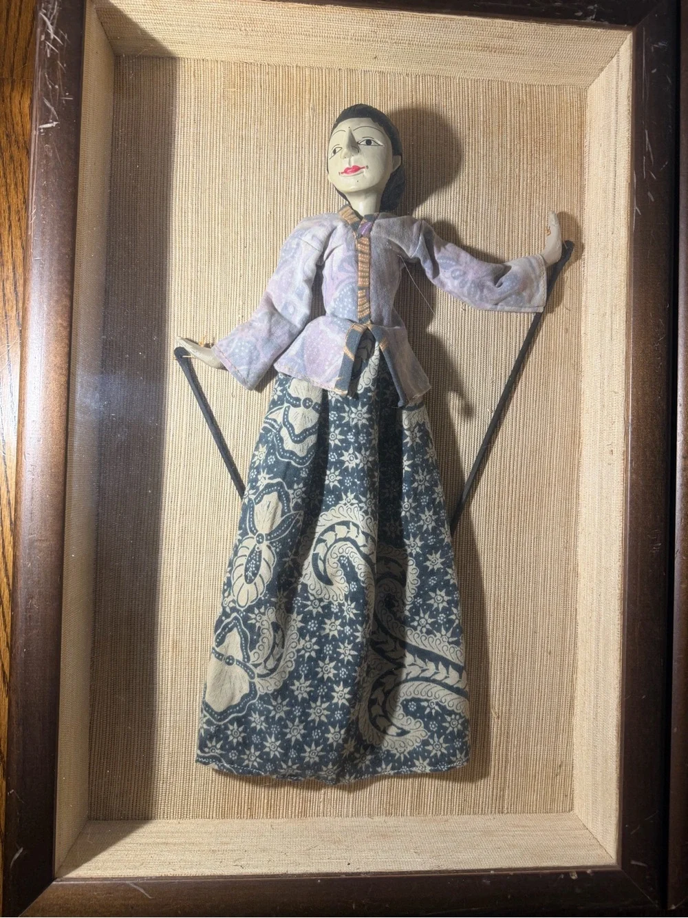 2 VTG Original Handmade Golek Wayang Indonesia Asian Stick Puppets Shadowbox